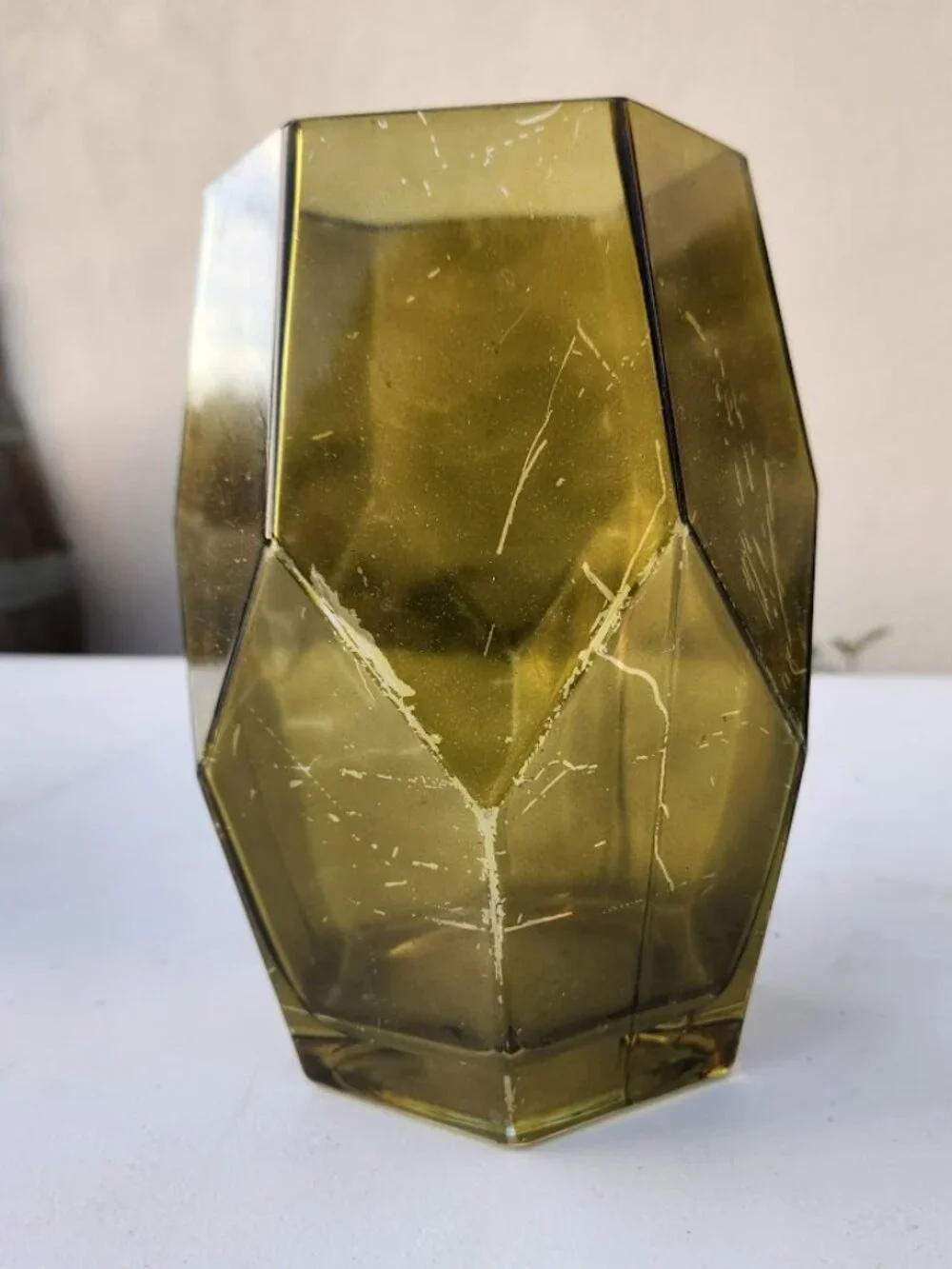 Beautiful Vintage Green Hexagon Vase Terrarium Decor Mid Century Modern Glass Ru